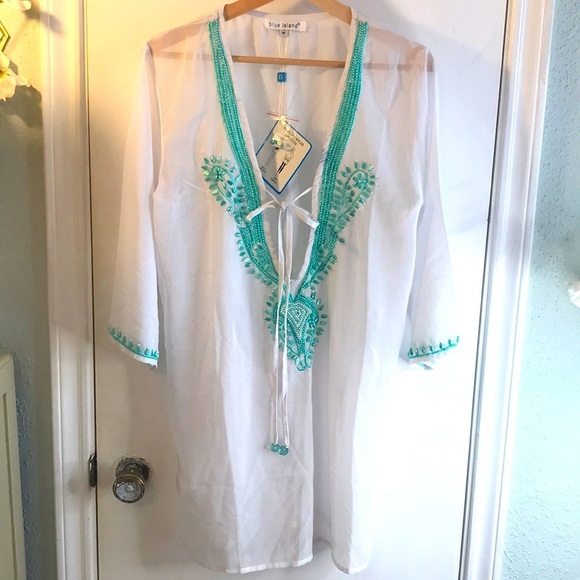 NWT Blue Island Beaded Swim Coverup Size M - Picture 1 of 11